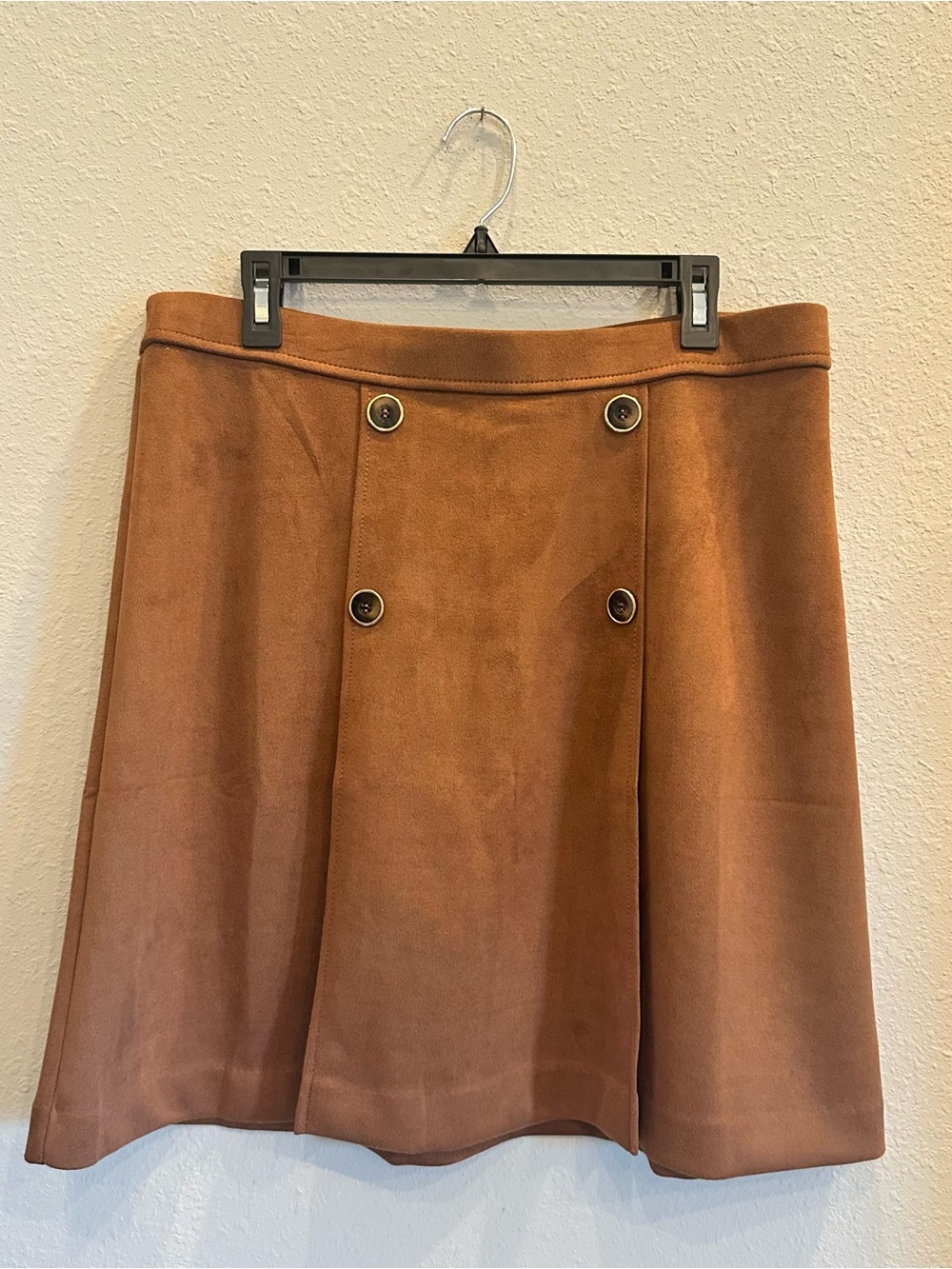 Button-Front A-Line Skirt in Tan | Size Large